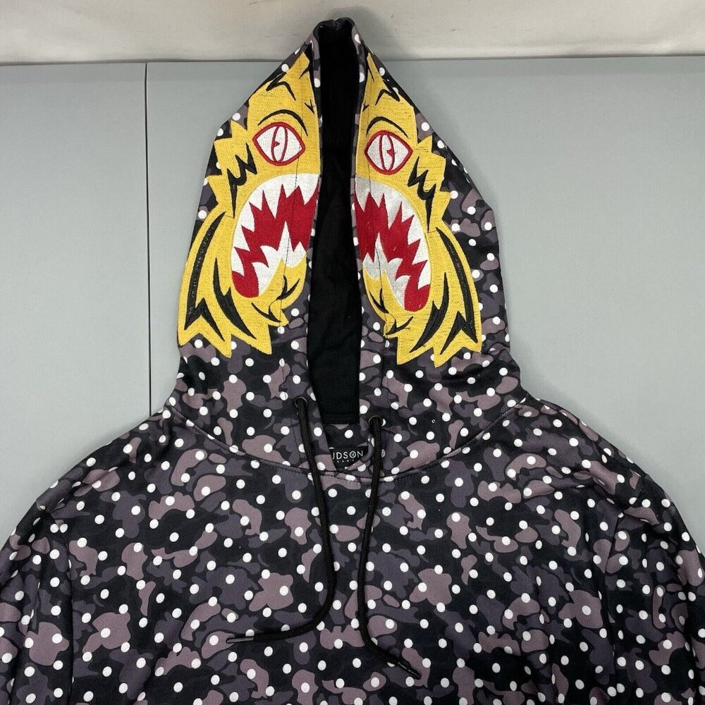Hudson Outerwear Hoodie Embroidered Monster Alien Camo Spots Y2K Gray Mens  XL